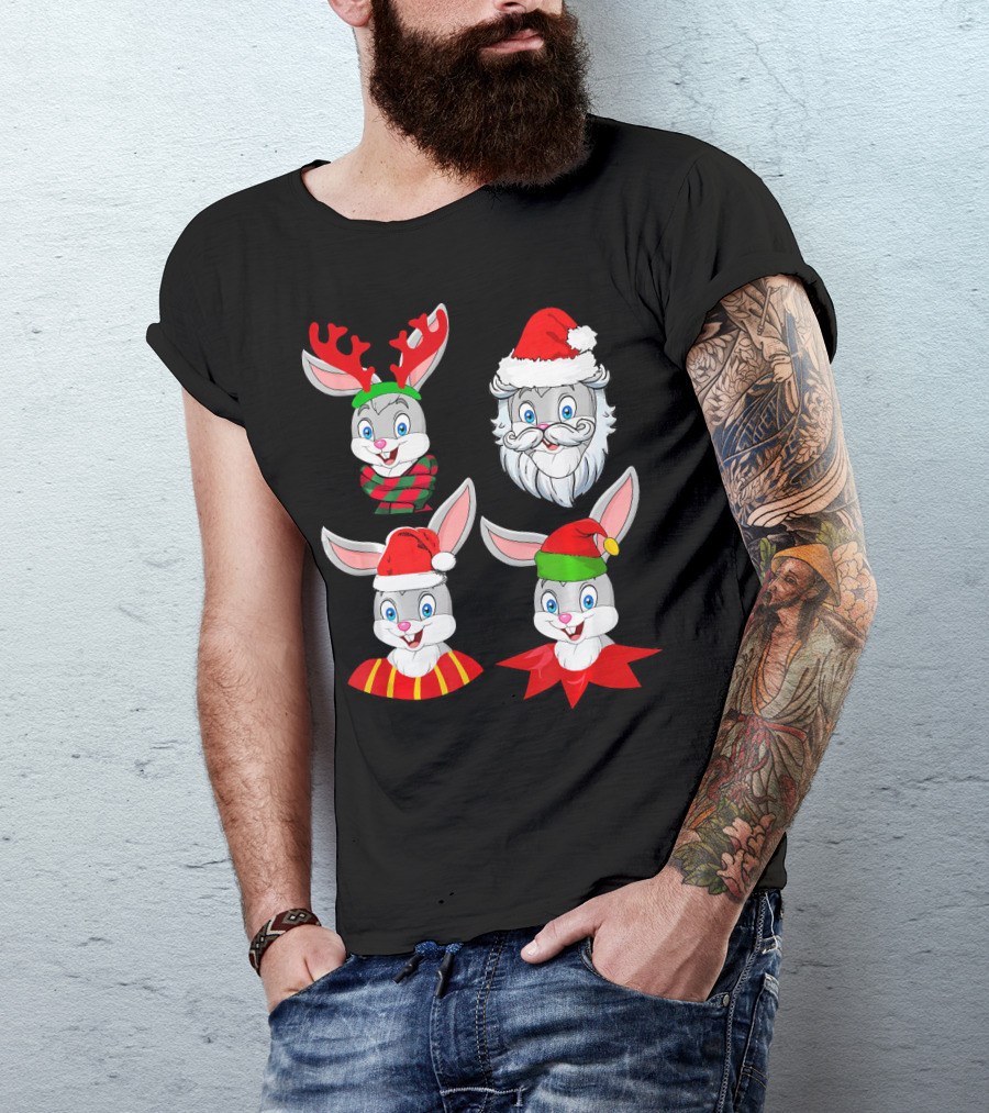Rabbit Santa Reindeer Elf Cute Christmas Characters T-Shirt