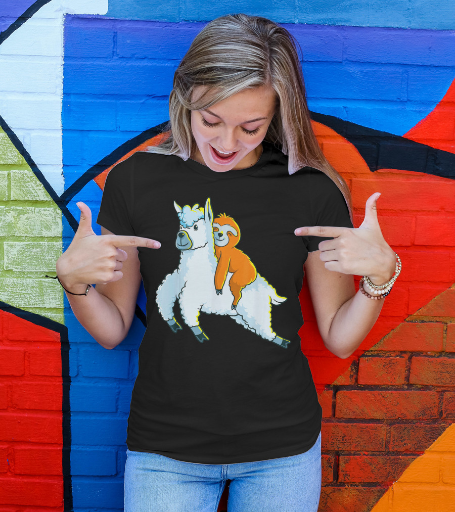 Sloth Riding Llama Cute Animal Adventure T-Shirt