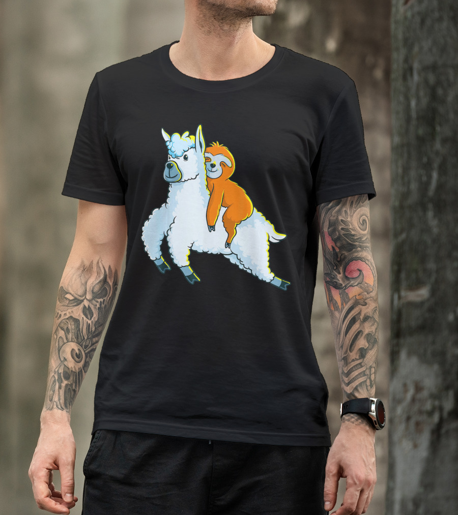 Sloth Riding Llama Cute Animal Adventure T-Shirt