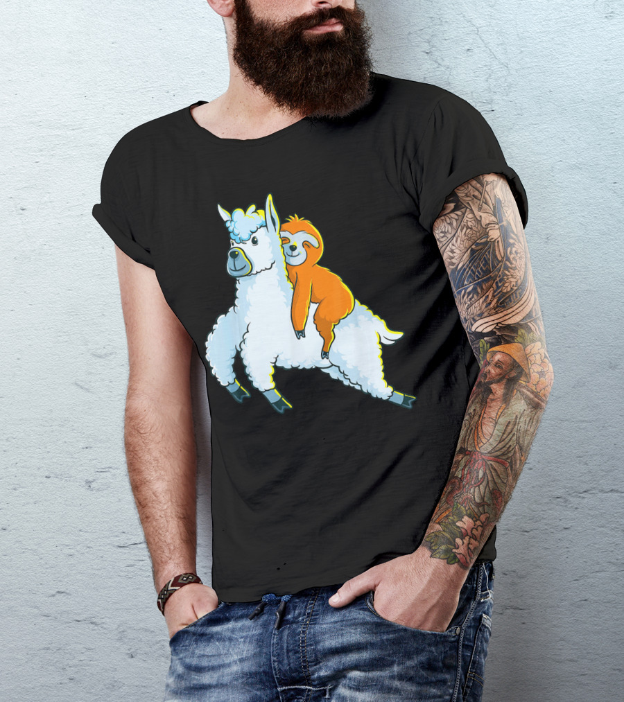 Sloth Riding Llama Cute Animal Adventure T-Shirt