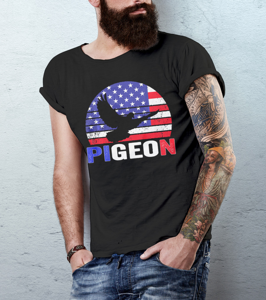 Pigeon American Flag Independence Day T-Shirt