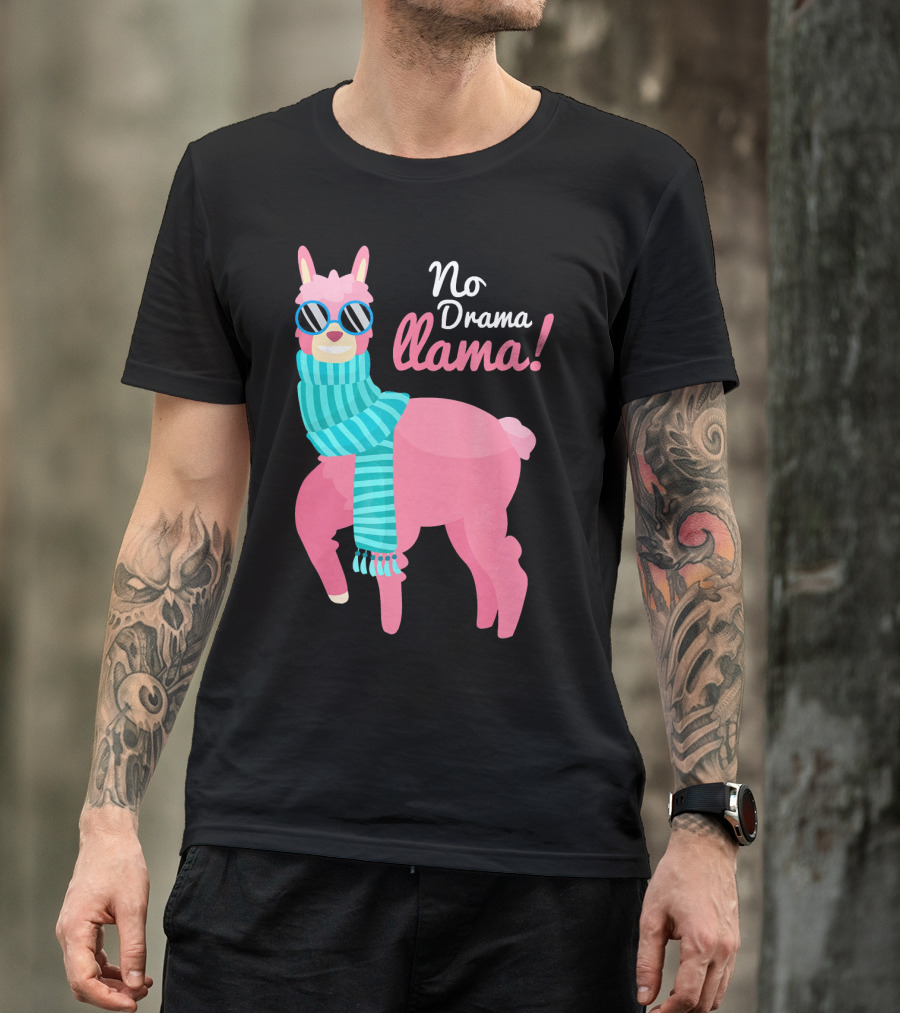 No Drama Llama Pink Llama With Sunglasses And Scarf T-Shirt