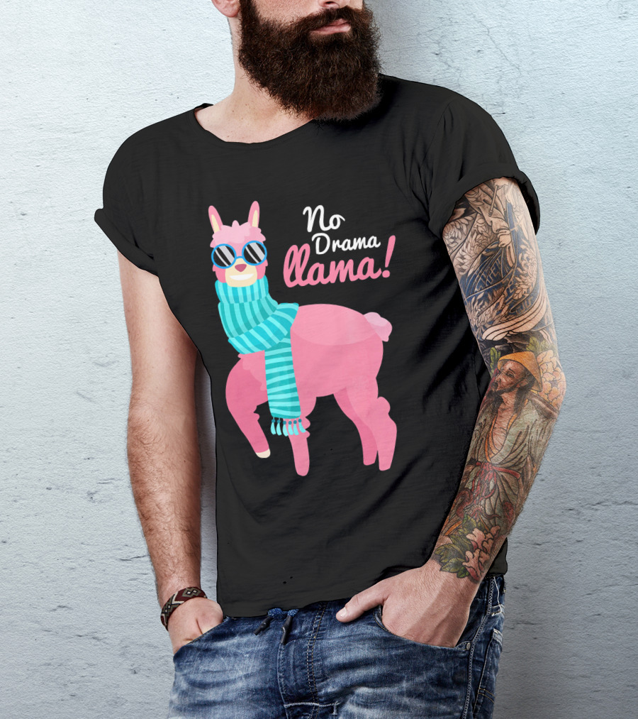 No Drama Llama Pink Llama With Sunglasses And Scarf T-Shirt