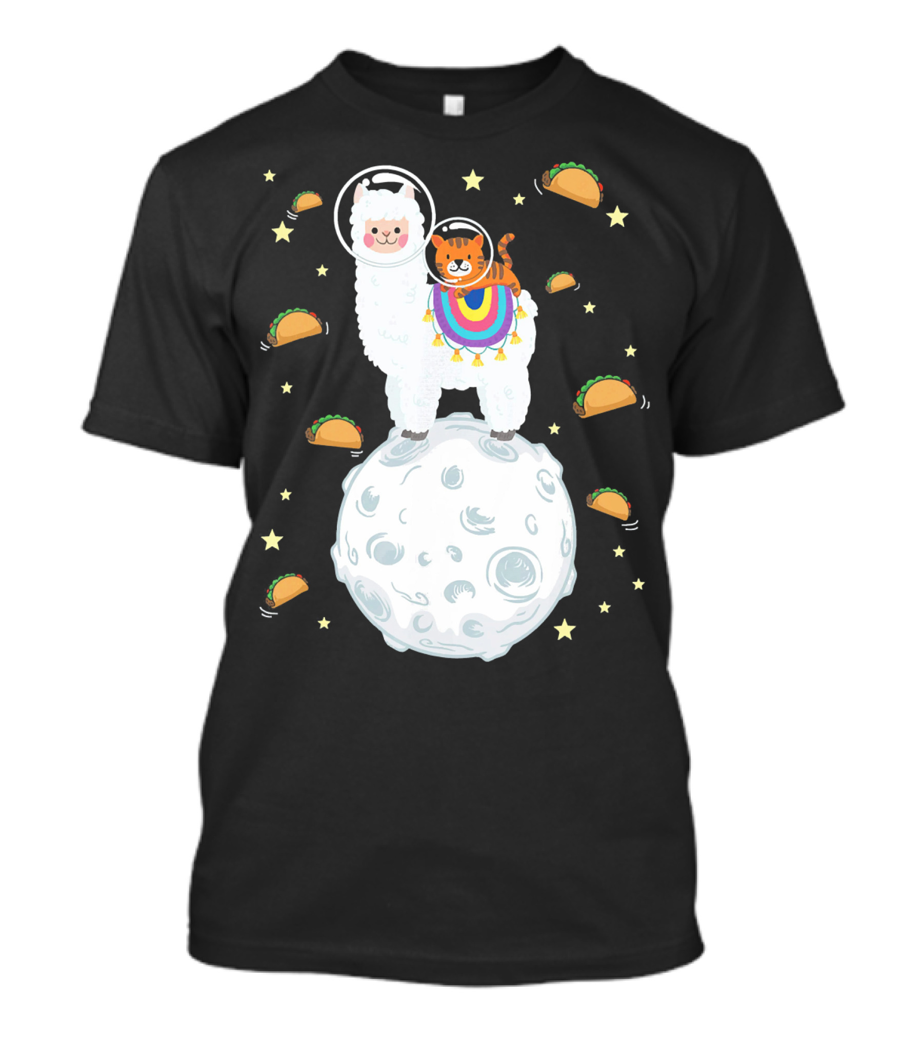 Space Cat Riding Llama On Moon With Tacos T-Shirt