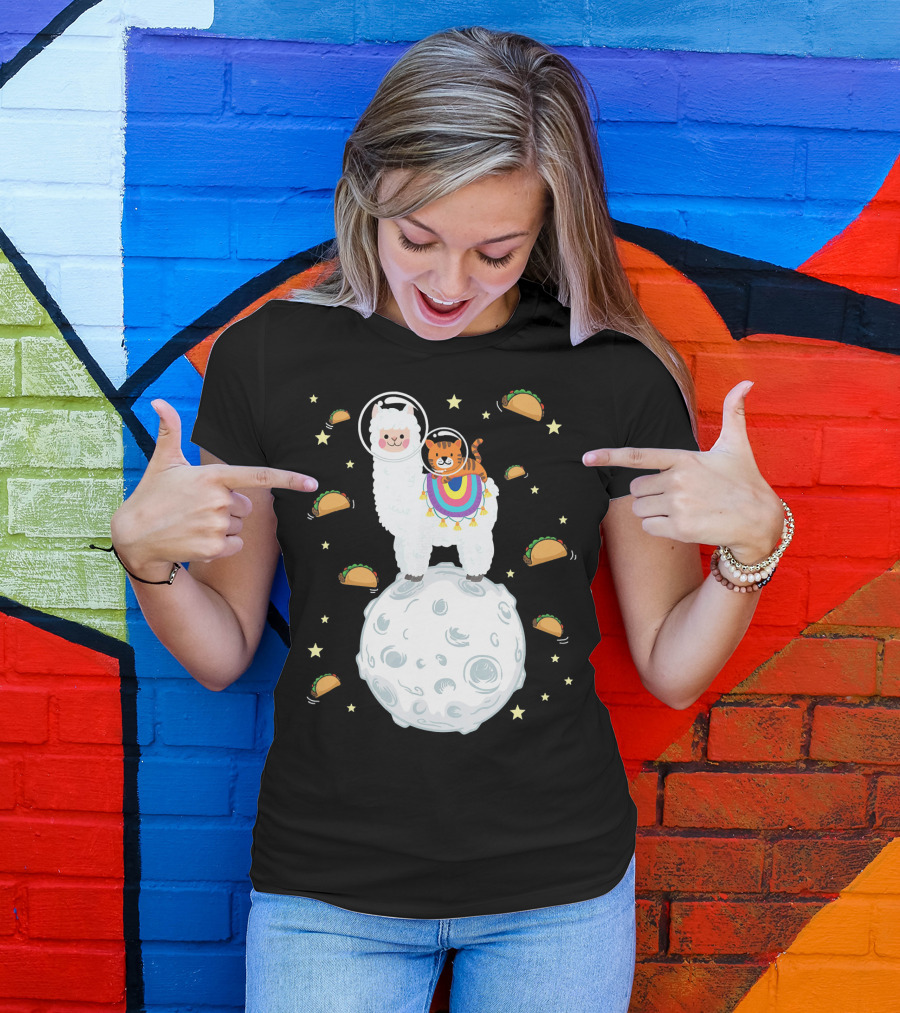 Space Cat Riding Llama On Moon With Tacos T-Shirt