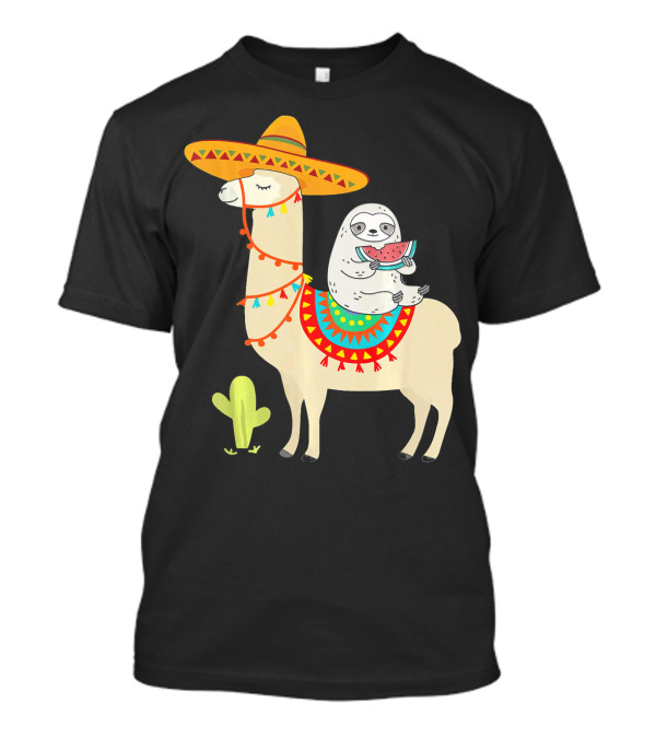 Sloth Riding Llama Sombrero Fiesta Cinco De Mayo T-Shirt