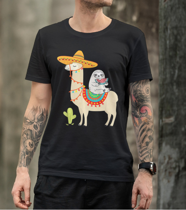 Sloth Riding Llama Sombrero Fiesta Cinco De Mayo T-Shirt
