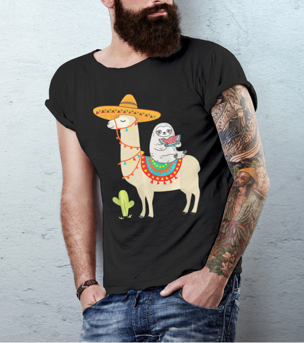 Sloth Riding Llama Sombrero Fiesta Cinco De Mayo T-Shirt