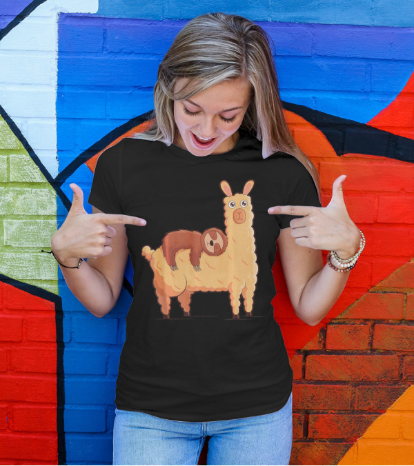 Sloth Relaxing Comfortably On Llama Alpaca T-Shirt