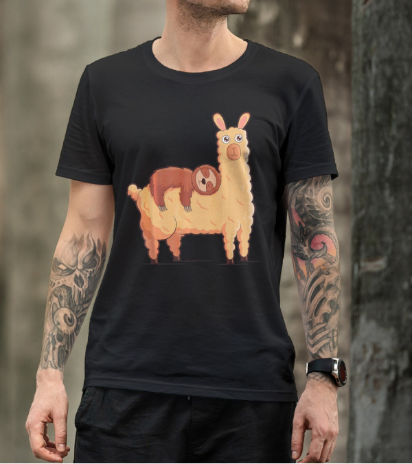 Sloth Relaxing Comfortably On Llama Alpaca T-Shirt