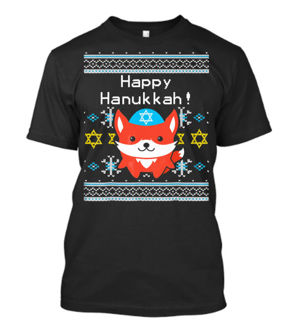 Happy Hanukkah Kawaii Fox With Stars Of David Snowflakes T-Shirt
