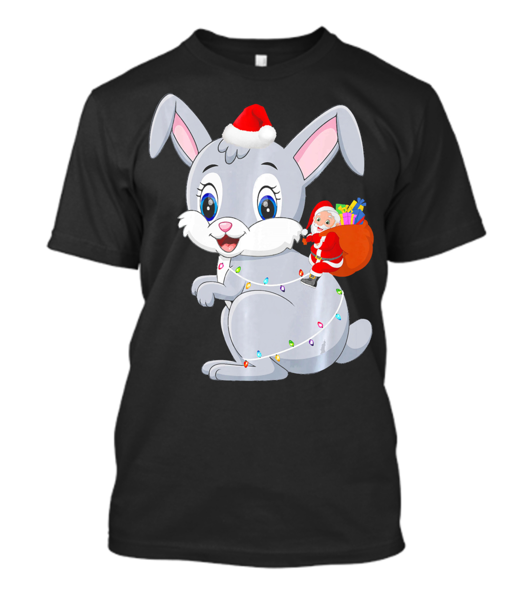 Santa Claus Riding Giant Rabbit With Festive Lights T-Shirt