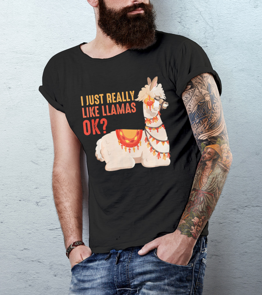 I Just Really Like Llamas OK? Retro Style Llama Decor T-Shirt
