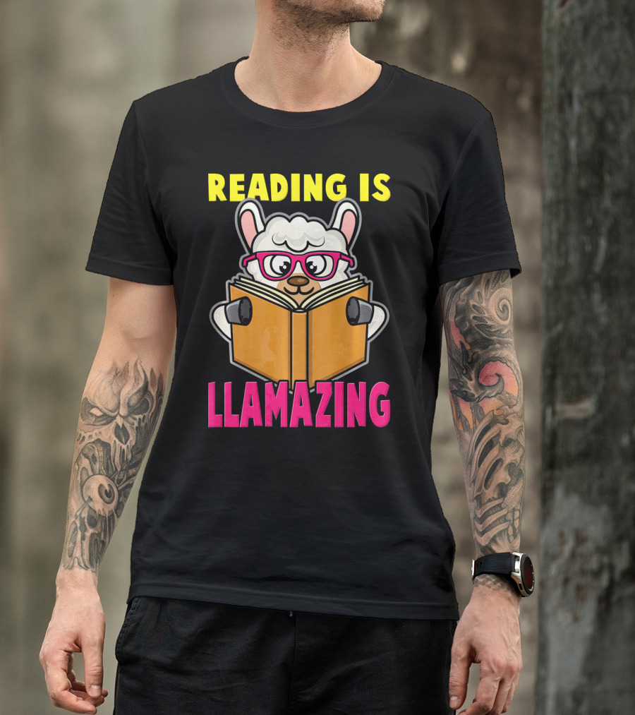 Reading Is Llamazing Cute Llama Alpaca With Glasses And Book T-Shirt
