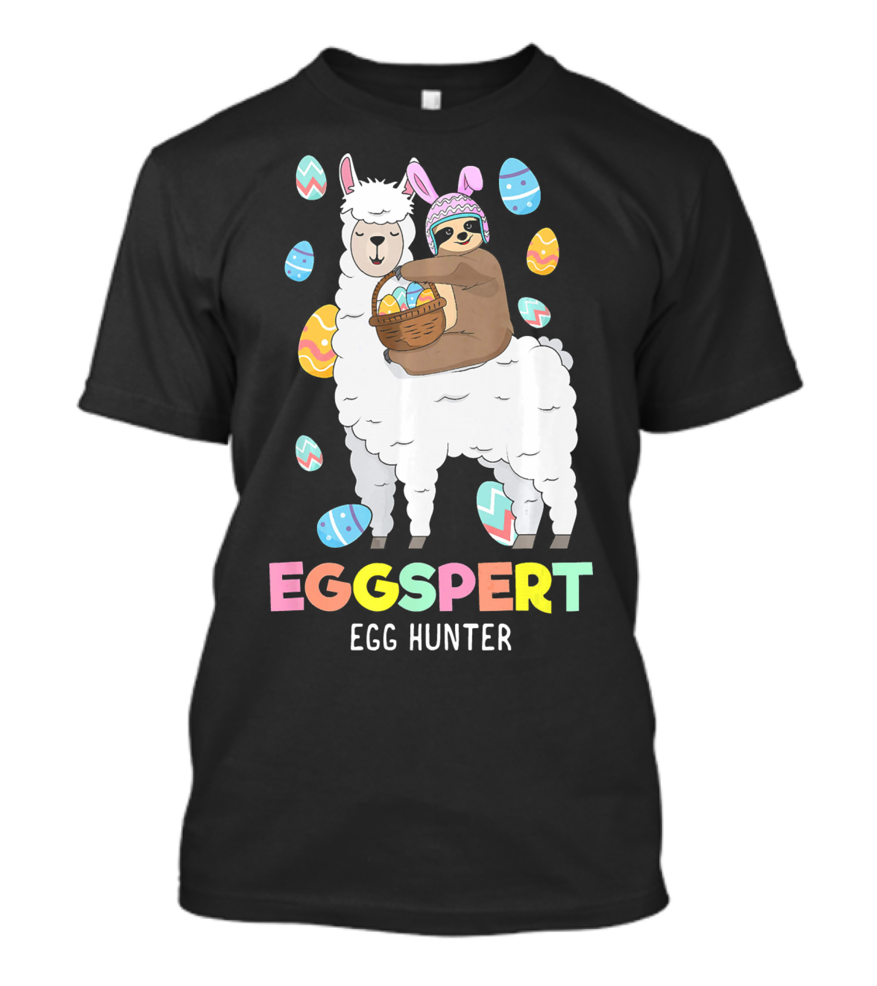 Eggspert Egg Hunter Sloth Riding Llama With Easter Eggs T-Shirt