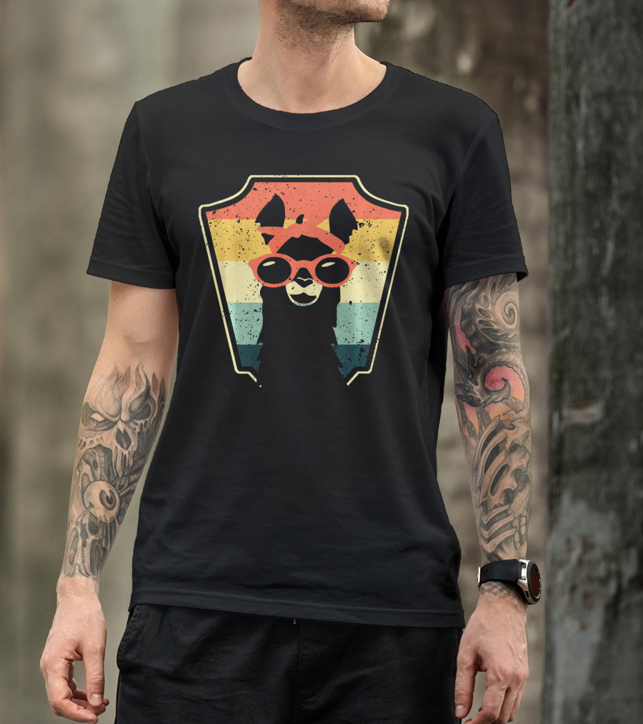 Retro Llama I Lama Alpaca Vintage Sunglasses Rainbow T-Shirt