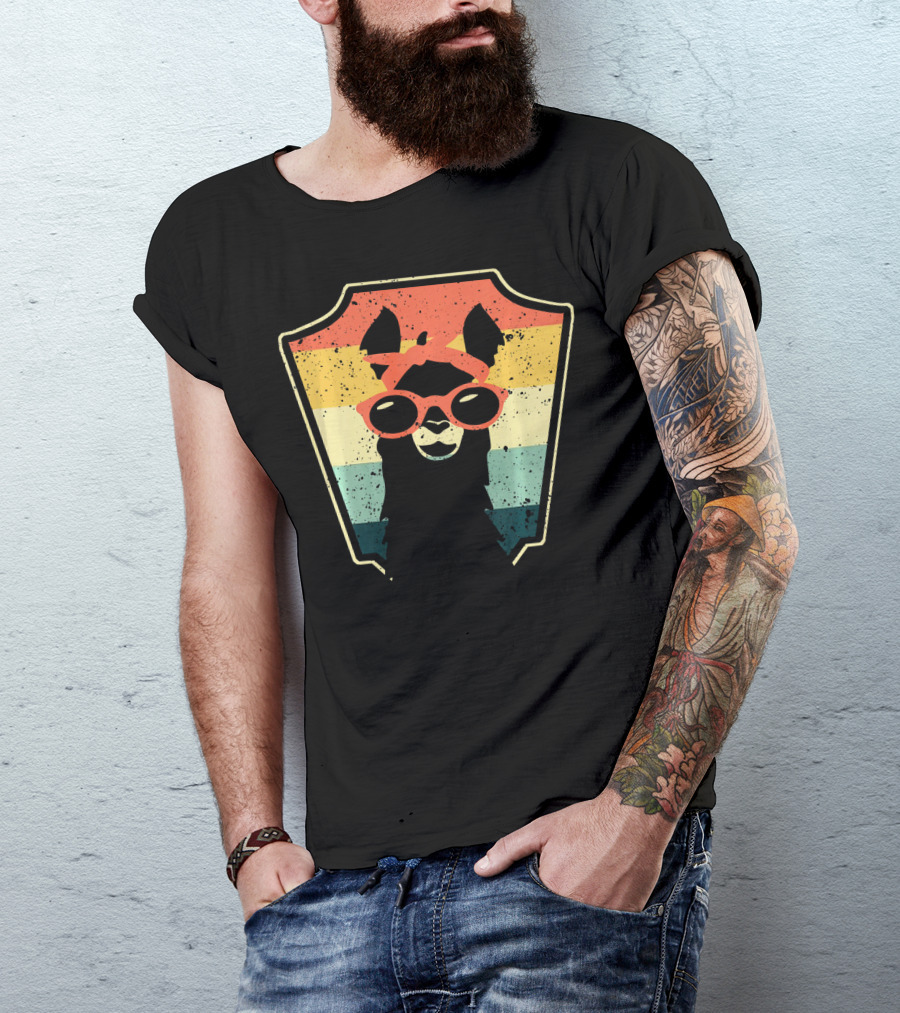 Retro Llama I Lama Alpaca Vintage Sunglasses Rainbow T-Shirt