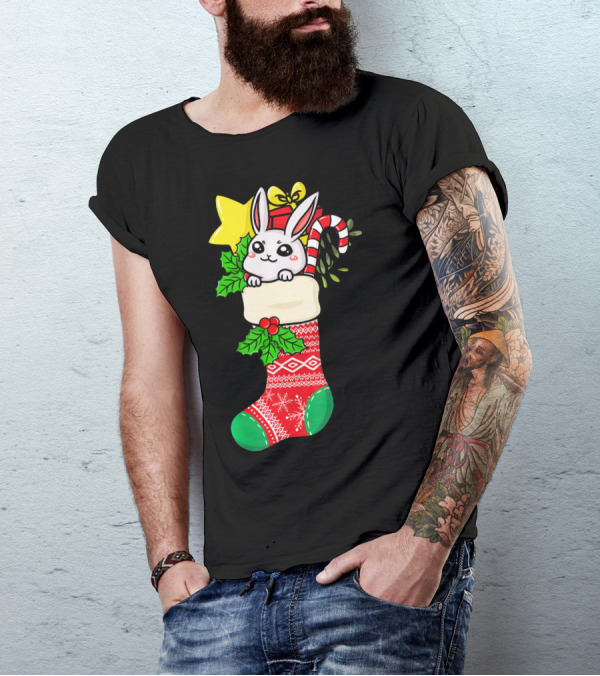Rabbit Christmas Bunny Lover Festive Stocking T-Shirt