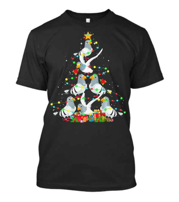 Pigeon Christmas Tree With Funny Birds And Festive Decorations T-Shirt