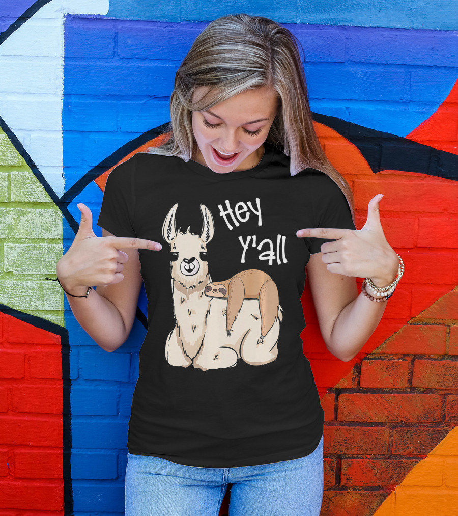 Hey Y'all Sloth Riding Llama Funny T-Shirt