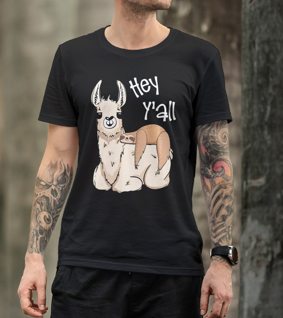 Hey Y'all Sloth Riding Llama Funny T-Shirt