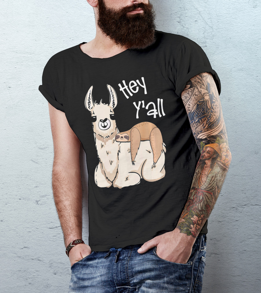Hey Y'all Sloth Riding Llama Funny T-Shirt
