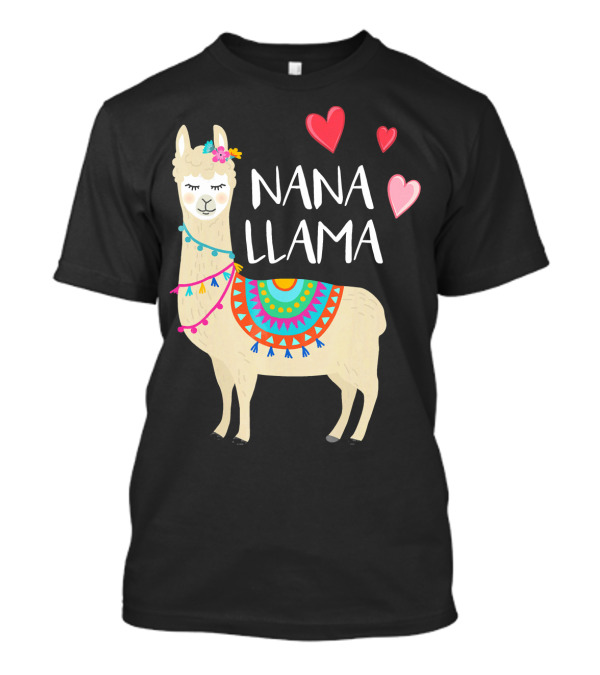 Nana Llama Cute Adorable Colorful Llamas With Love Hearts T-Shirt
