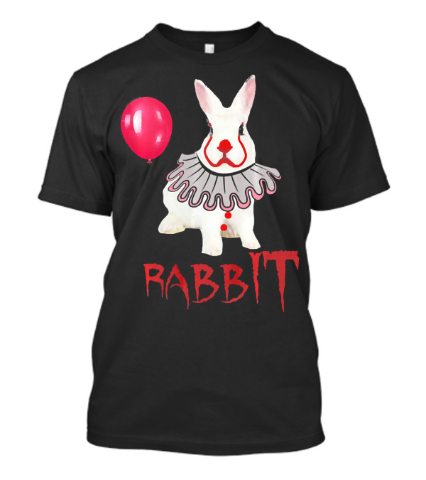Rabbit IT Clown Horror With Red Balloon Halloween Day T-Shirt