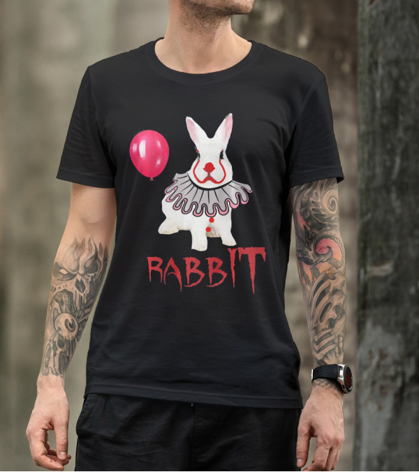 Rabbit IT Clown Horror With Red Balloon Halloween Day T-Shirt