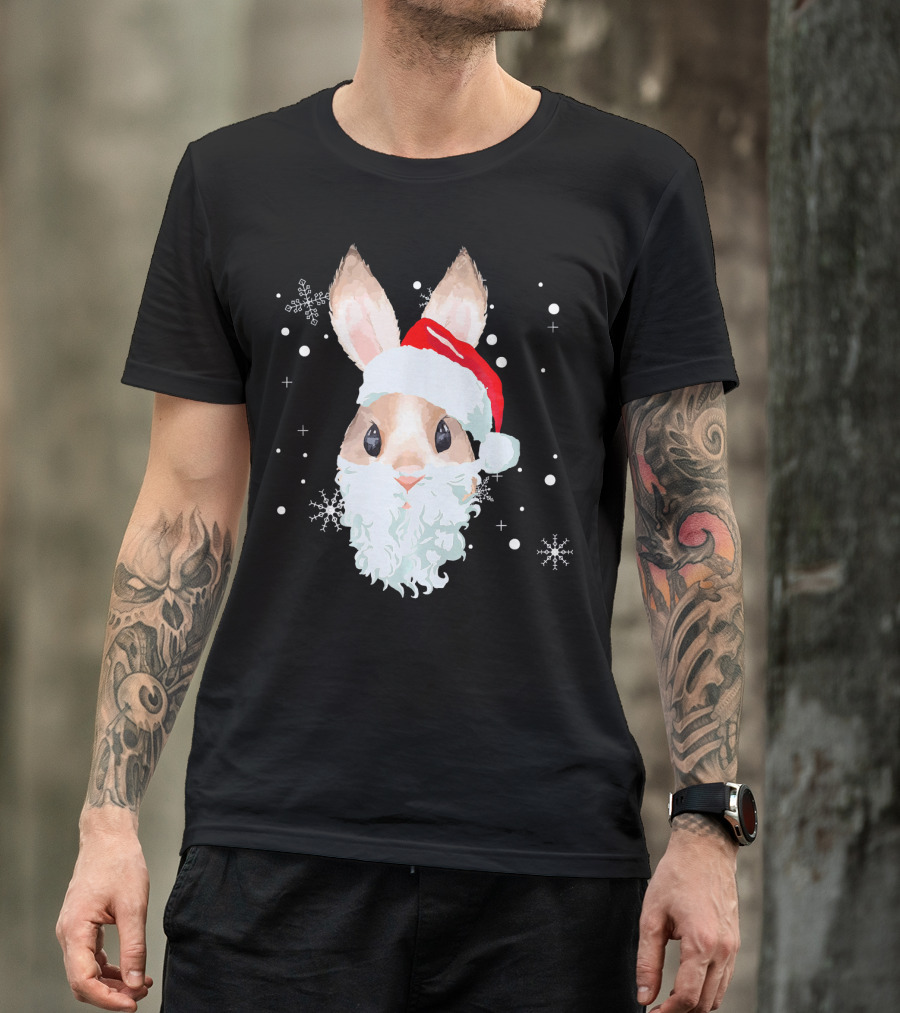 Santa Beard Bunny Ugly Xmas Rabbit Owner Snowflakes T-Shirt