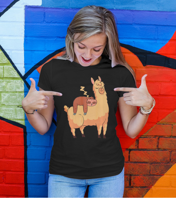 Sloth Riding Alpaca Cute Sleeping Funny T-Shirt