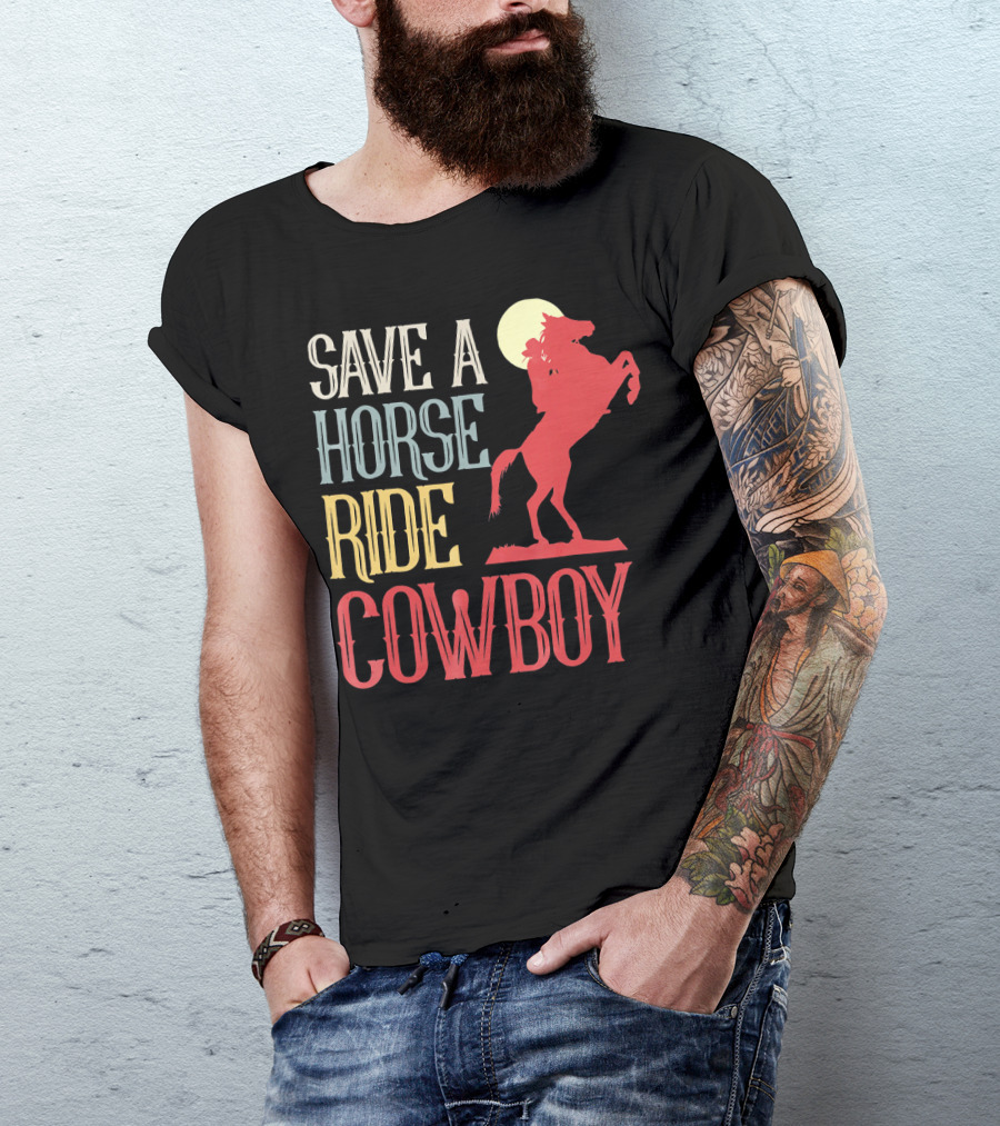 SAVE A HORSE RIDE COWBOY SILHOUETTE WITH MOON BACKDROP T-Shirt