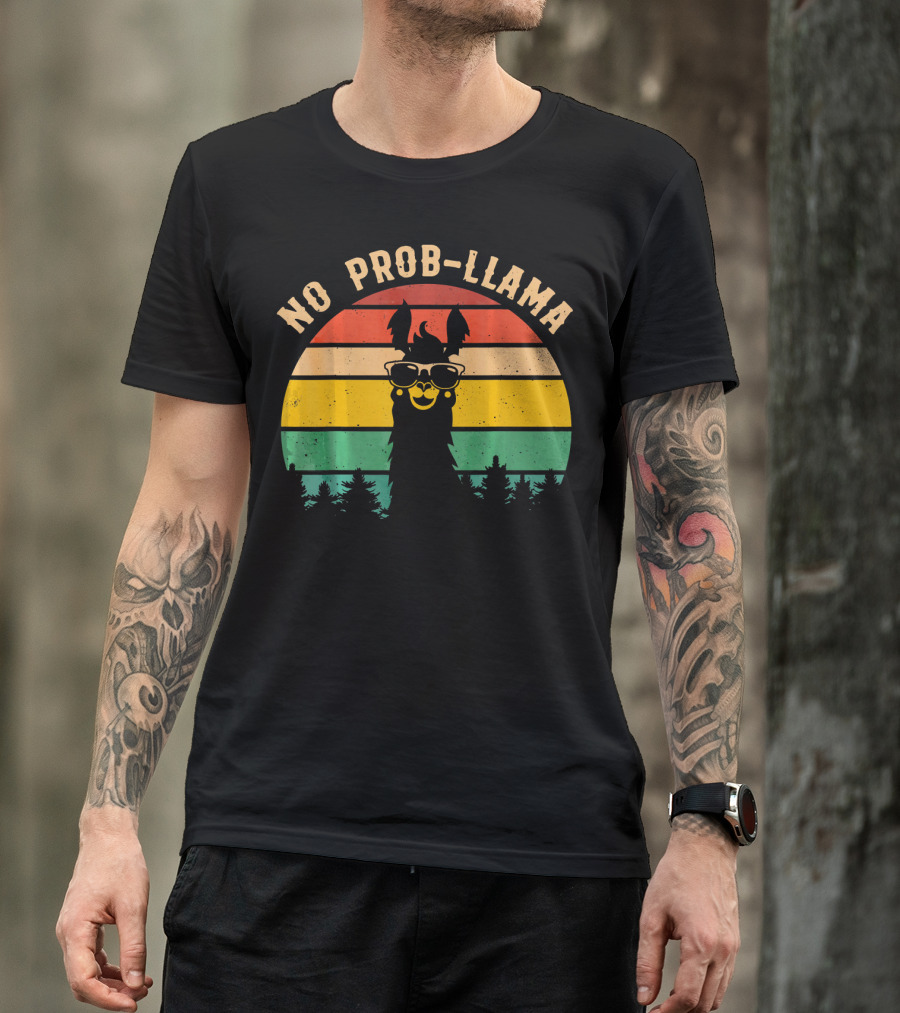 No Prob Llama Retro Vintage Alpac Sunset T-Shirt