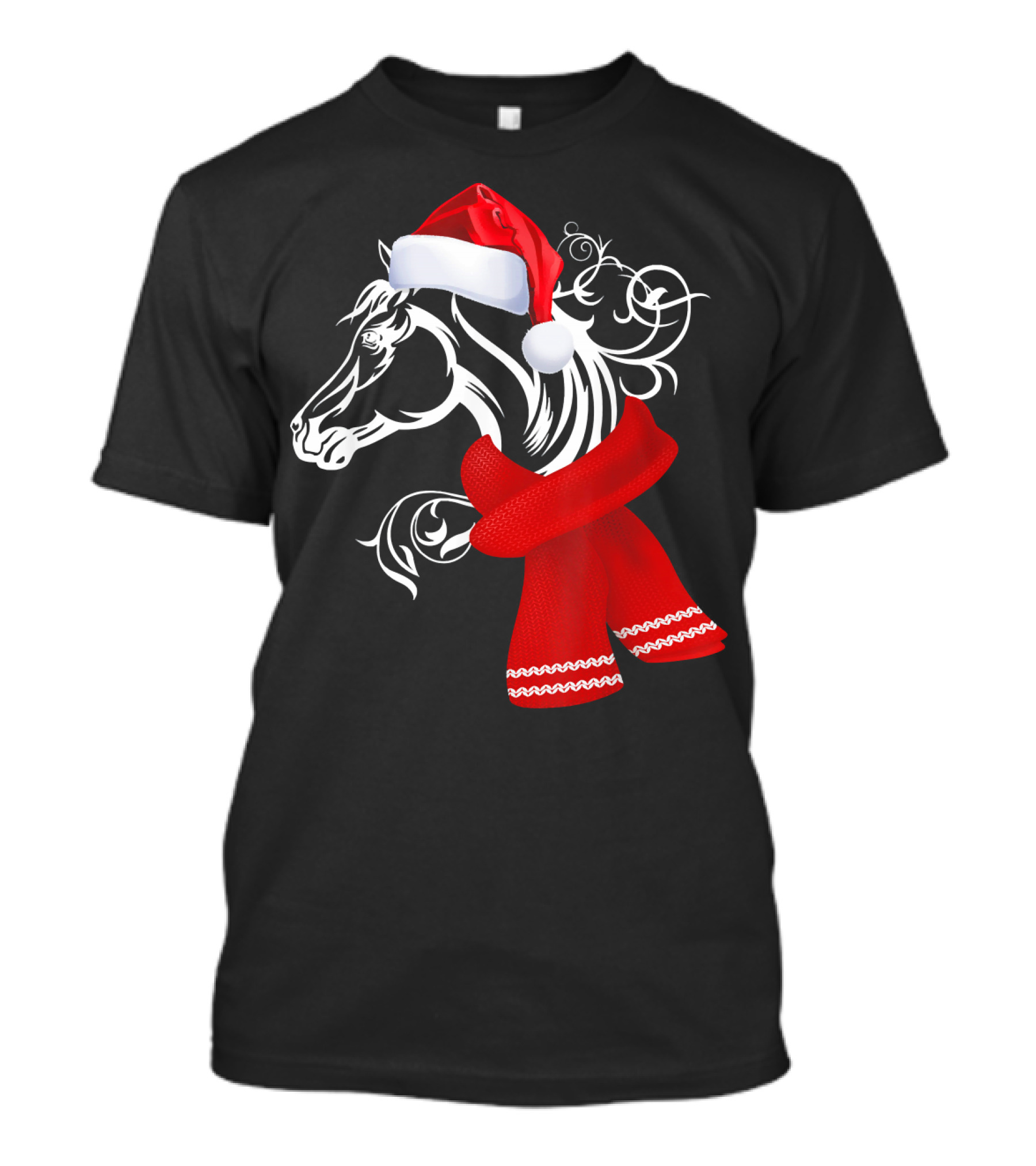 Merry Christmas Horse Lover Santa Hat Scarf T-Shirt