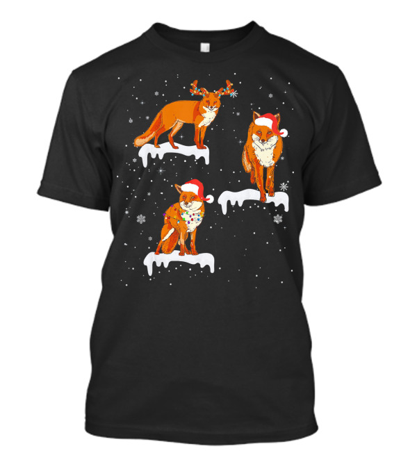 Santa Fox Lover Christmas Lights Festive Snowflakes T-Shirt