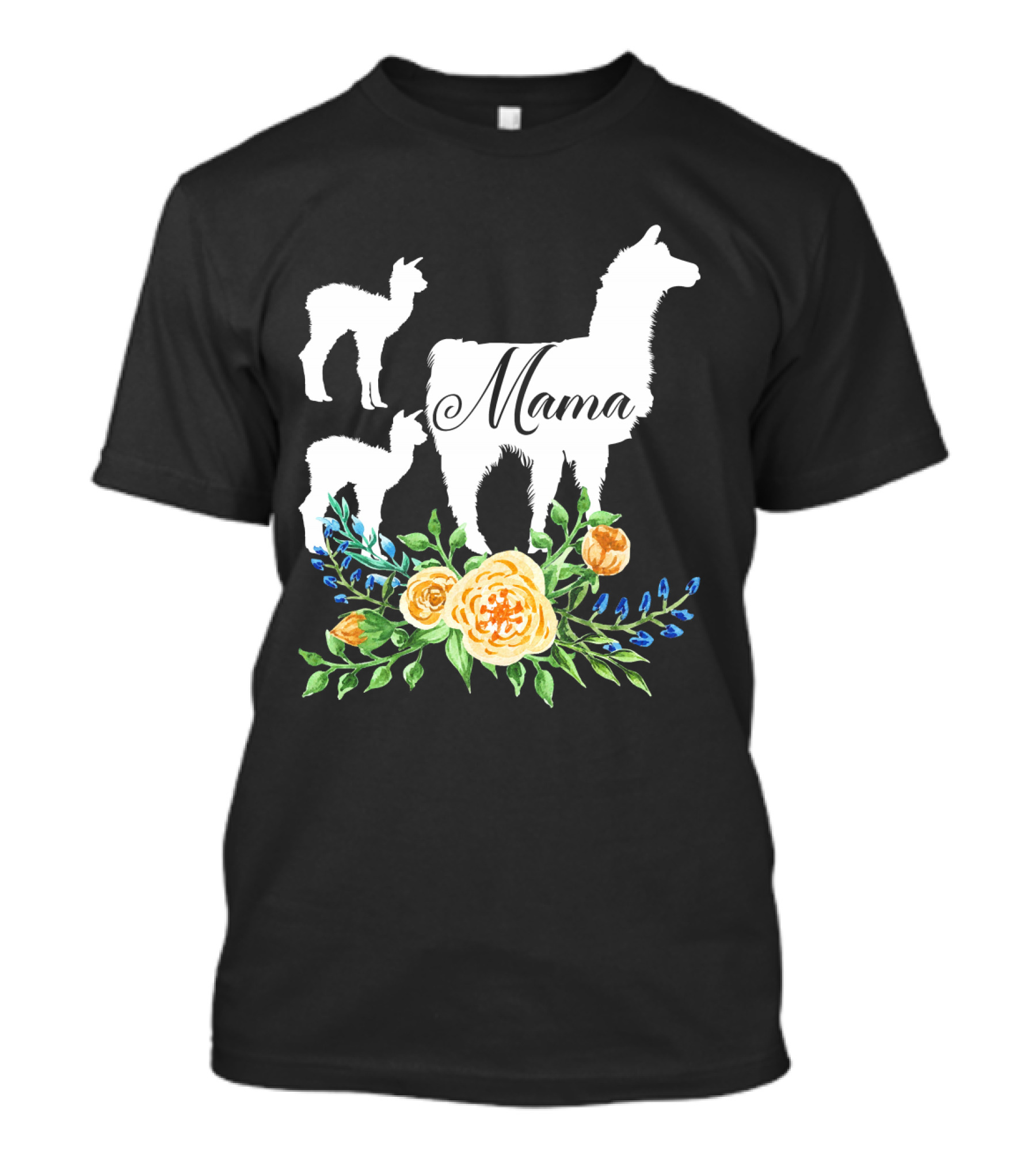 Mama Llama With Floral Design And Two Baby Llamas T-Shirt