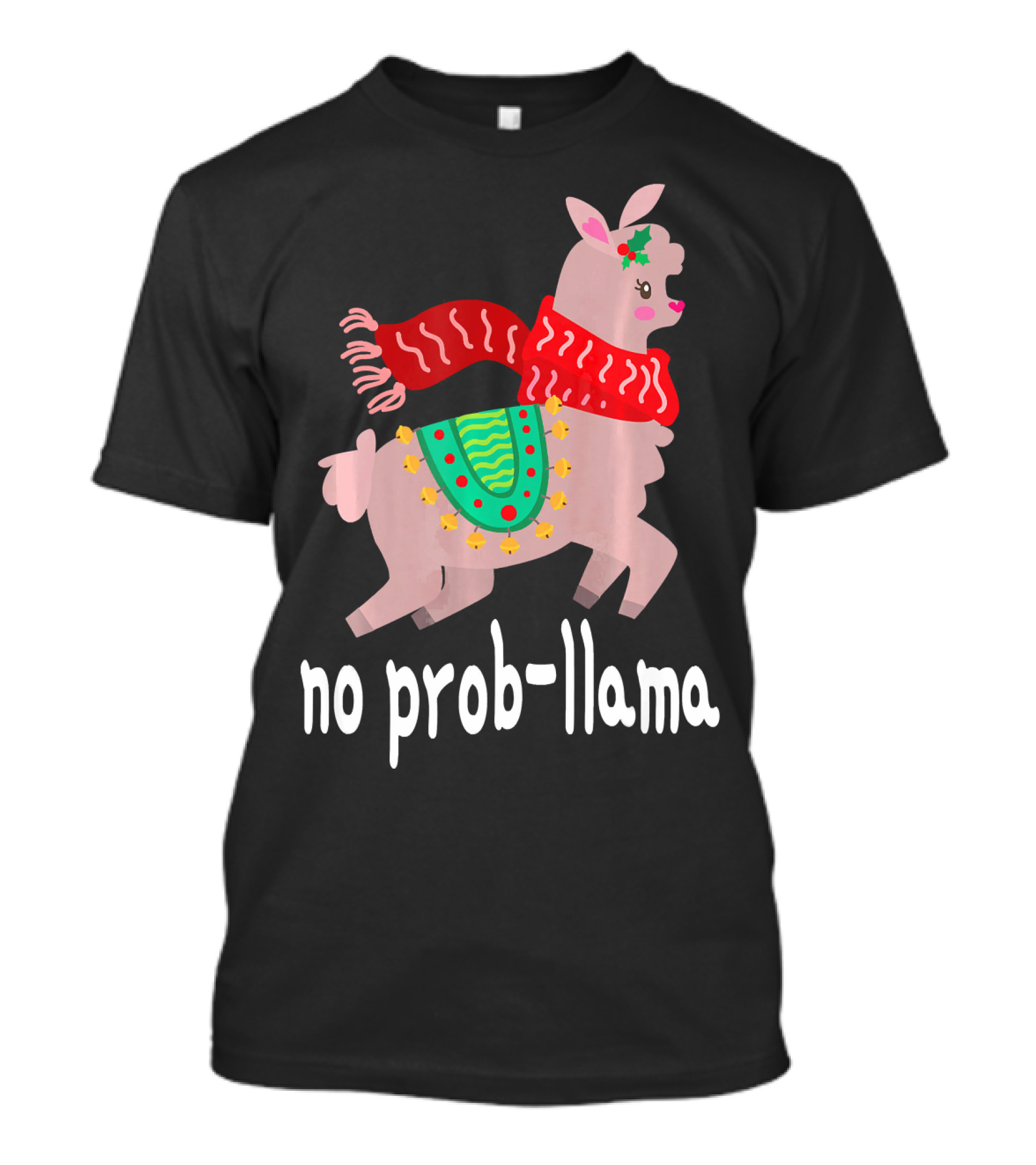 No Prob Llama Christmas Festive Scarf And Bells T-Shirt