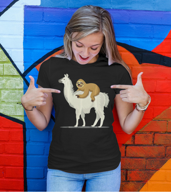 Sloth Riding Llama Funny Alpaca Adventure T-Shirt