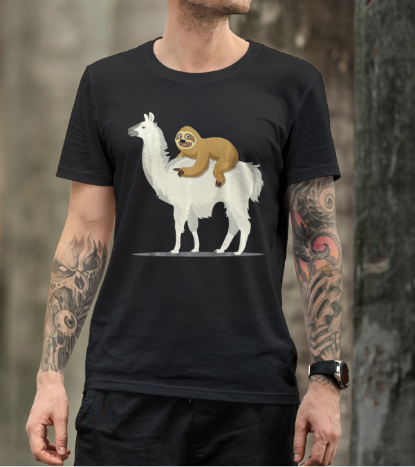 Sloth Riding Llama Funny Alpaca Adventure T-Shirt