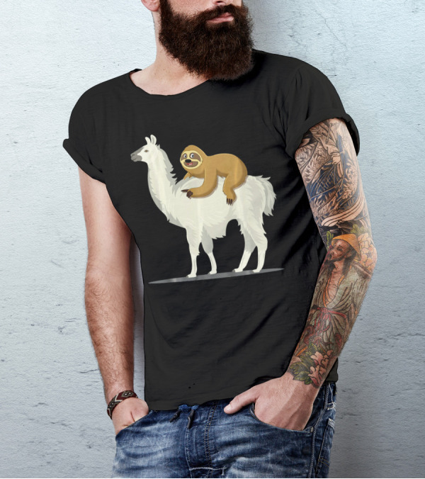 Sloth Riding Llama Funny Alpaca Adventure T-Shirt