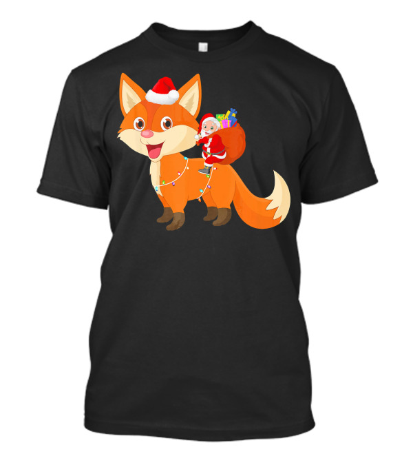 Santa Riding Fox Christmas Boys Me Santa Hat Lights Gifts T-Shirt