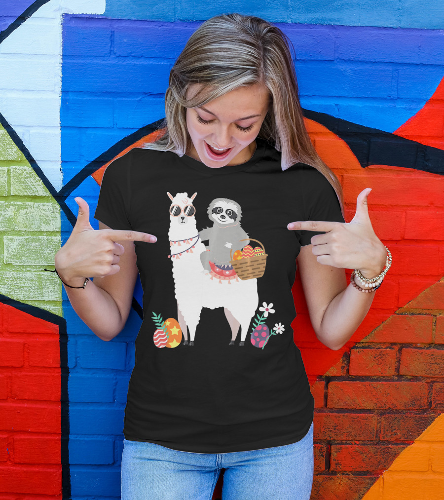 Sloth Llama Easter Egg Hunt Funny Cute T-Shirt