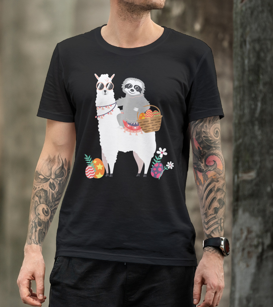 Sloth Llama Easter Egg Hunt Funny Cute T-Shirt