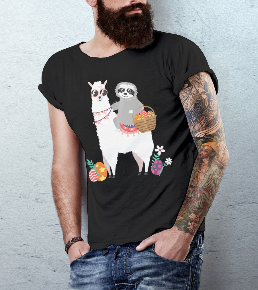 Sloth Llama Easter Egg Hunt Funny Cute T-Shirt