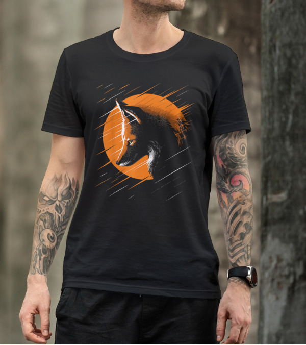 Orange Fox Moon Art Style Lunar Wildlife T-Shirt