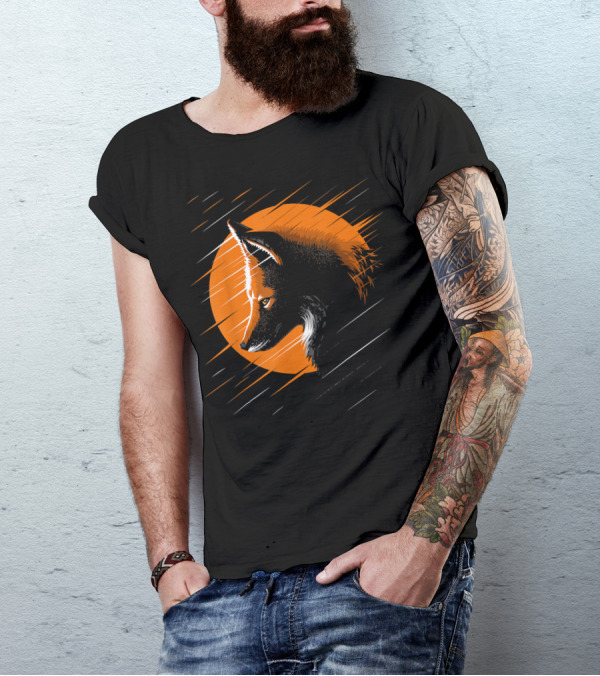 Orange Fox Moon Art Style Lunar Wildlife T-Shirt
