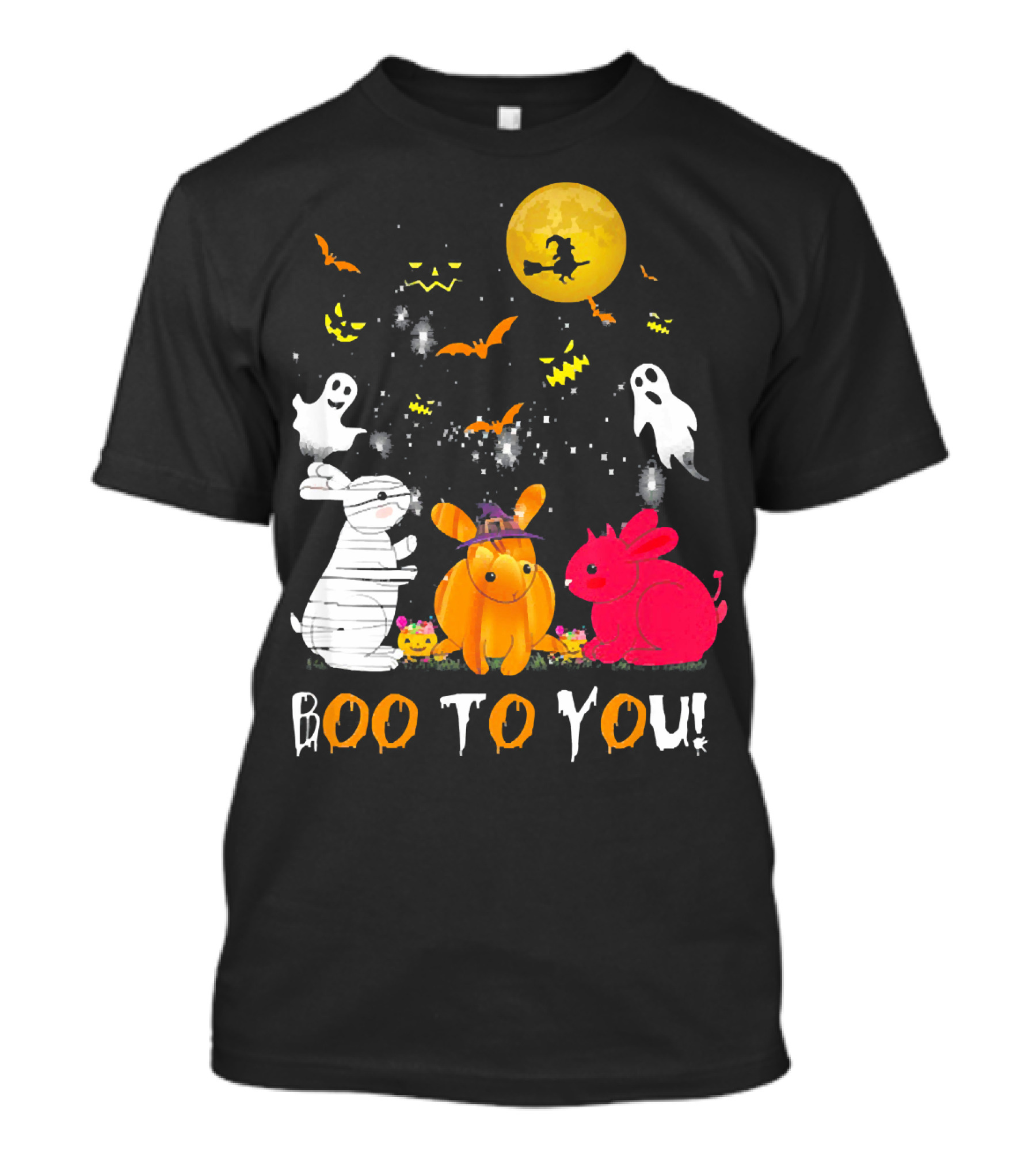 Boo To You Moon Halloween Rabbit Ghosts And Witch T-Shirt