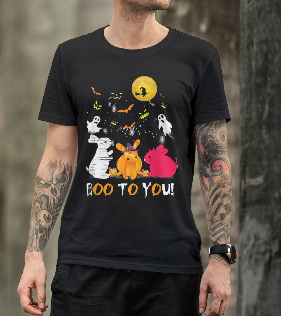 Boo To You Moon Halloween Rabbit Ghosts And Witch T-Shirt