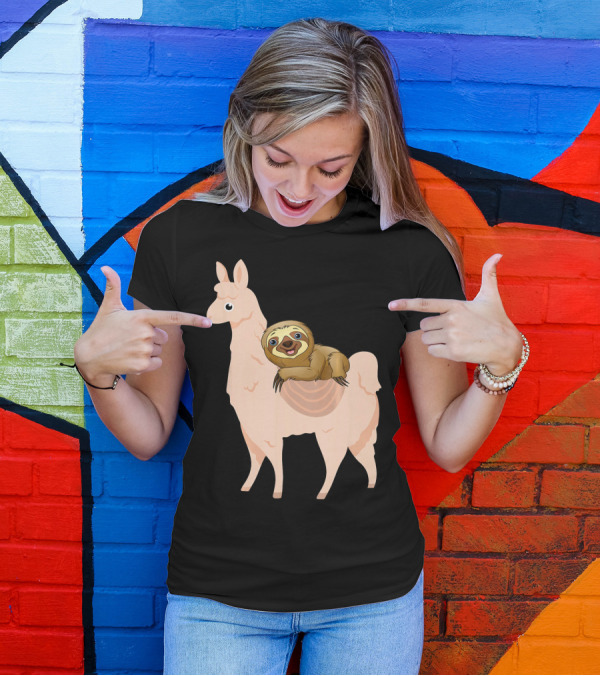Sloth Riding A Llama Funny Sloth T-Shirt