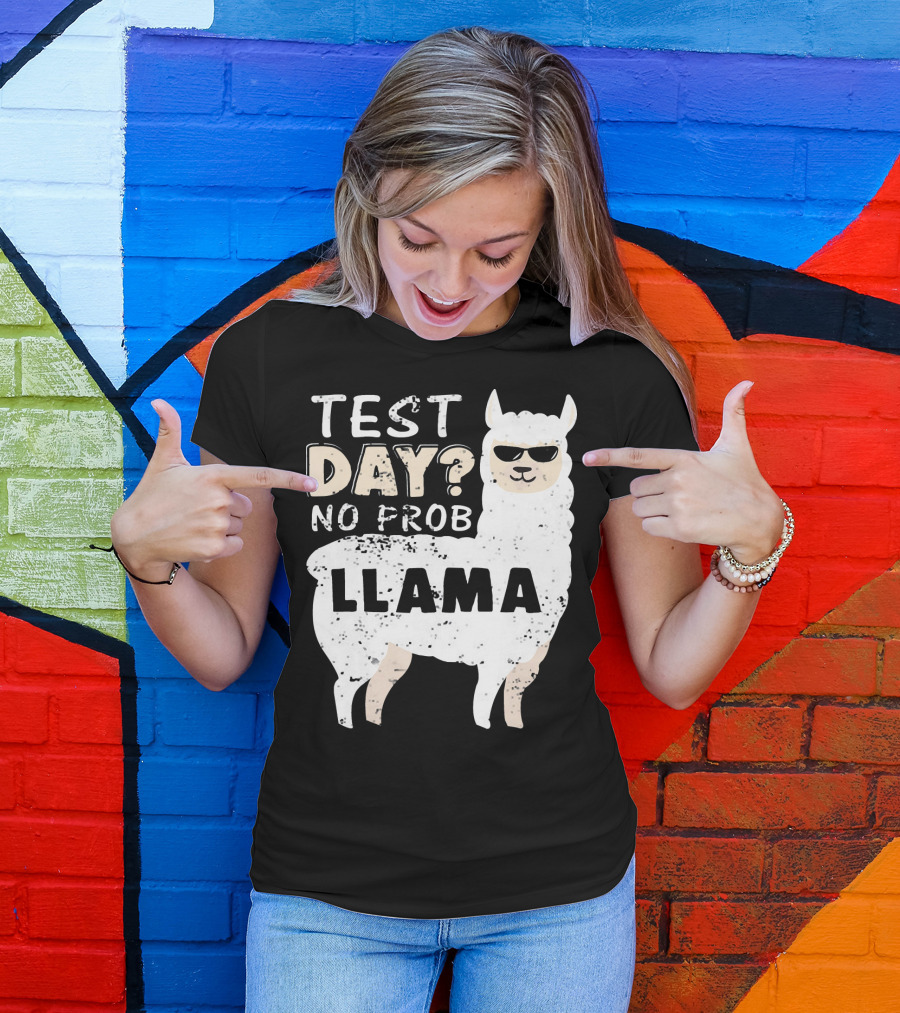 Test Day No Prob Llama Sunglasses Cool Woolly T-Shirt